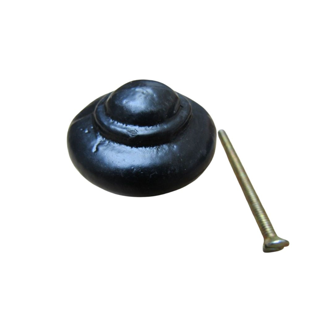 40mm Cast Iron Stepped Cabinet Knob Black Antique 
