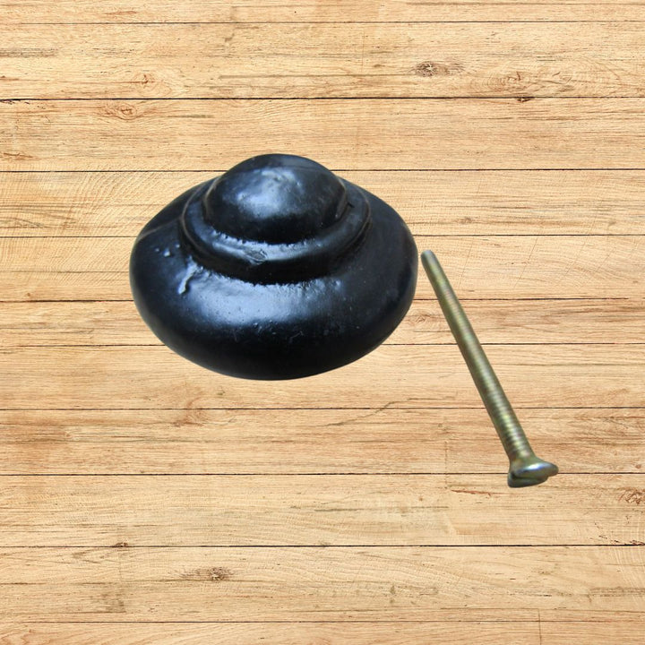 40mm Cast Iron Stepped Cabinet Knob Black Antique 