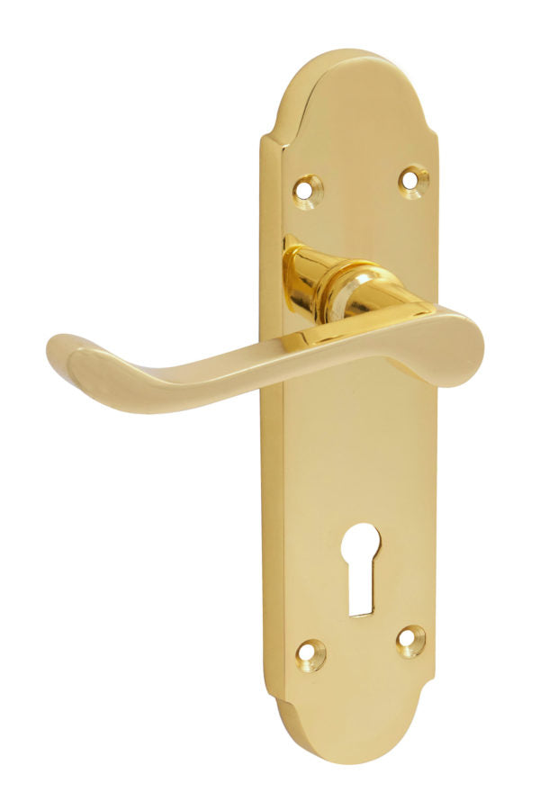 Chromaxe Lever on Backplate Door Handle Polished Brass 170x42mm
