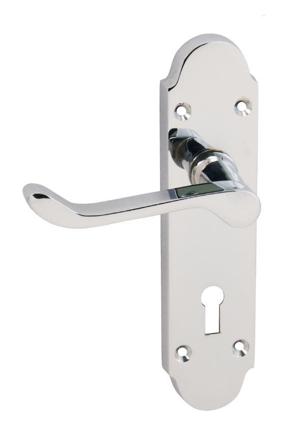 Chromaxe Lever on Backplate Door Handle Polished Chrome 170x42mm
