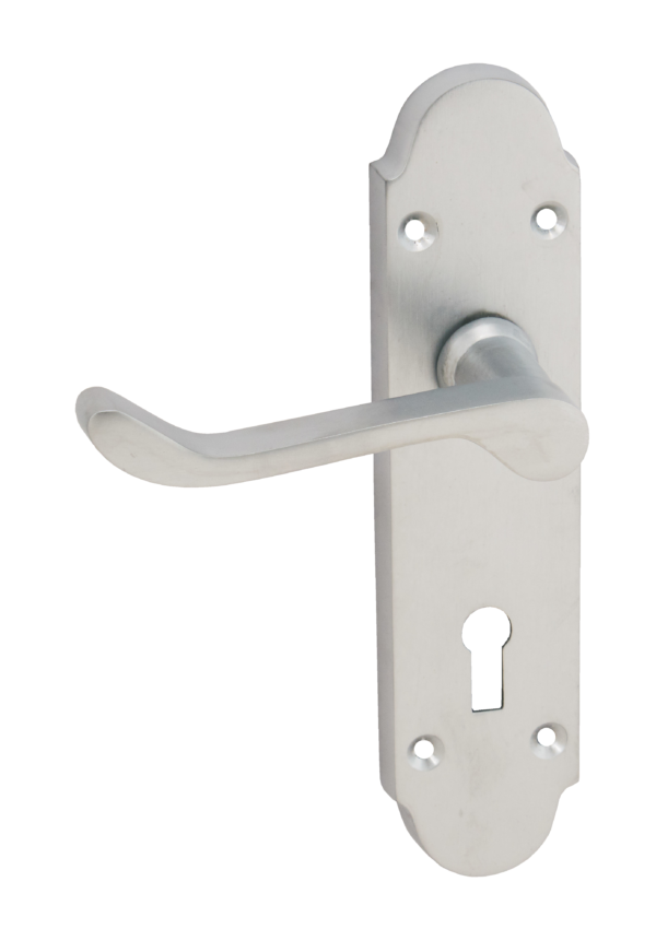 Chromaxe Lever on Backplate Door Handle Satin Chrome 170x42mm