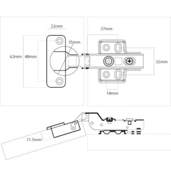 Clip-On Cabinet Hinge 105° Soft Close Half Overlay – Concealed Door Hinge (Pack of 2)