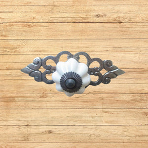 Cream Ceramic Cabinet Knob with Antique Brass Back Plate