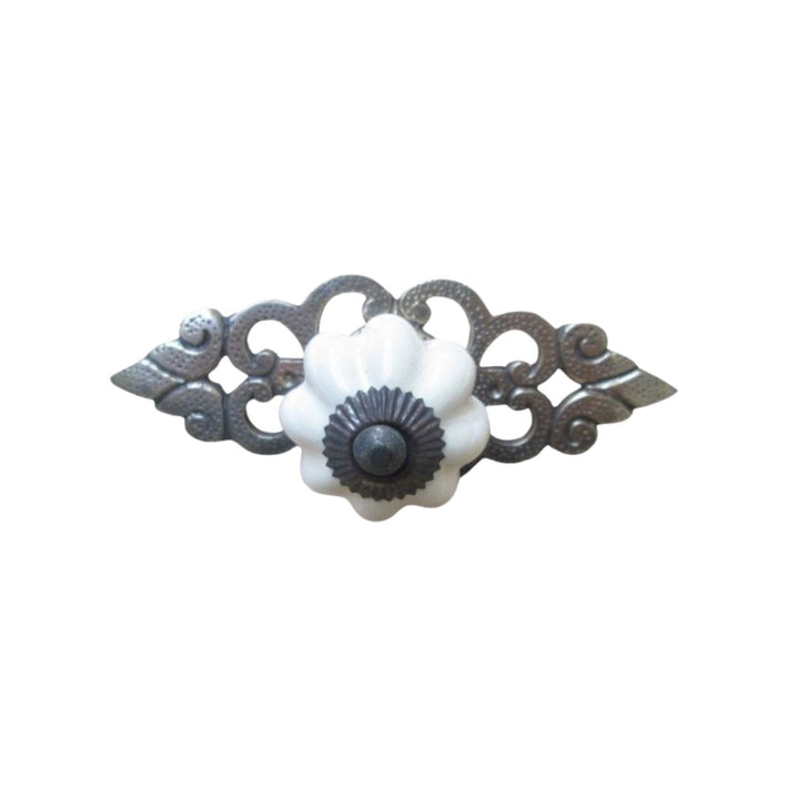 Cream Ceramic Cabinet Knob with Antique Brass Back Plate