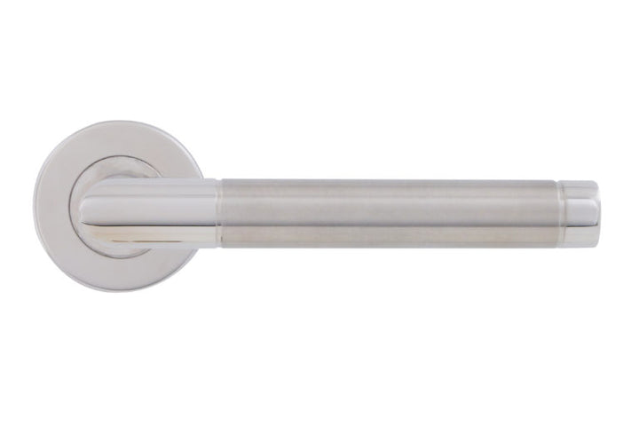 Fire Rated Dual Finish Mitred Lever on Rose Door Handle – 19mm Stainless Steel