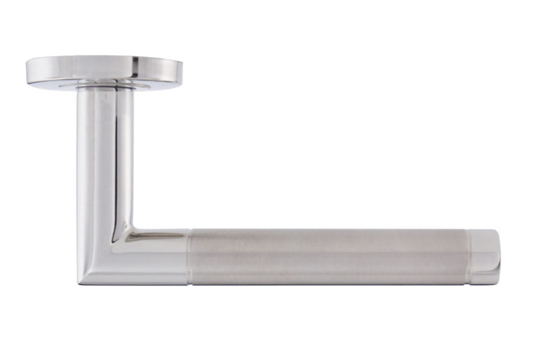 Fire Rated Dual Finish Mitred Lever on Rose Door Handle – 19mm Stainless Steel