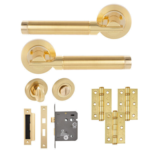 Elettra Door Lever Bathroom Pack with Hinges