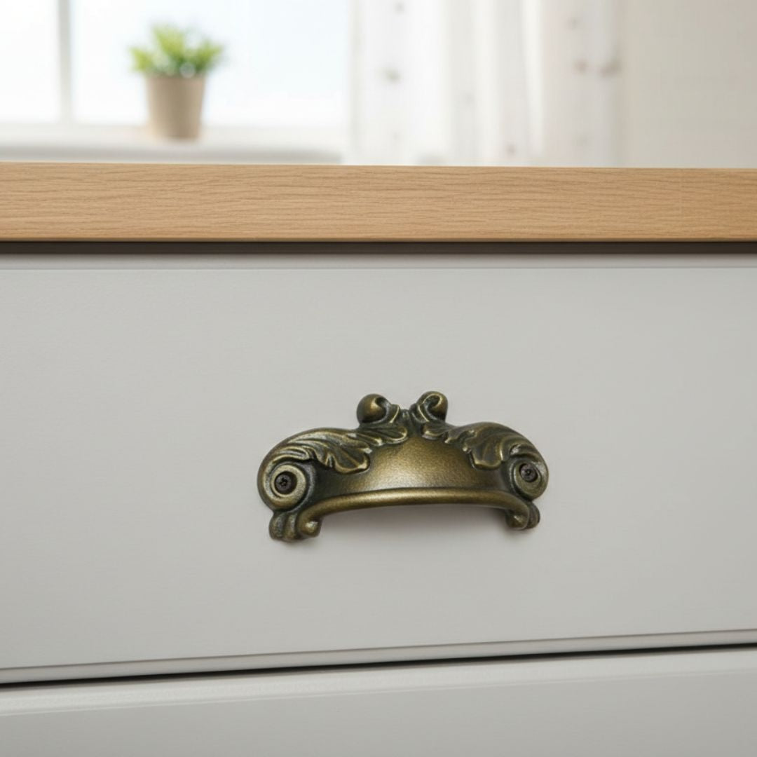 Feathered Cup Pull Handle Antique Brass