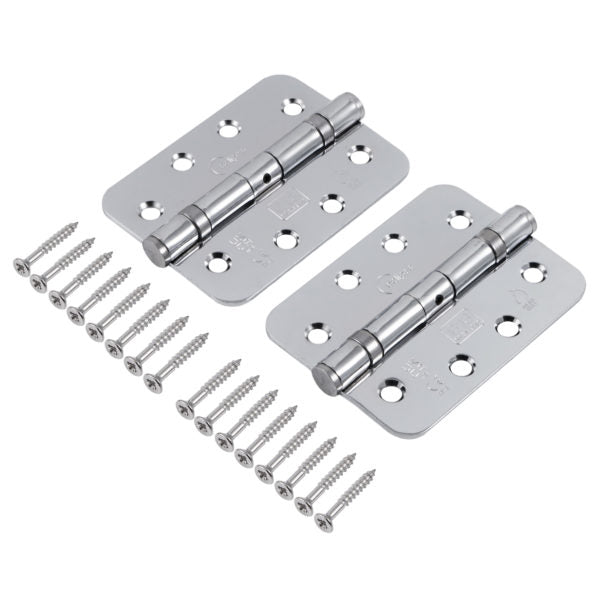 Fire Rated Ball Bearing Door Hinge 102x76mm Polished Chrome Grade 13 Mild Steel