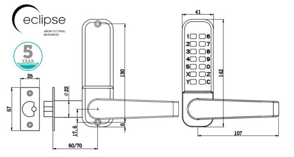 Fire Rated ED40 SCP Lever Handle Digital Lock Keyless Door Lock Satin Chrome