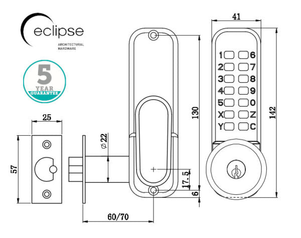Fire Rated Key Override Digital Door Lock Keypad Lock with Backup Keys Satin Chrome
