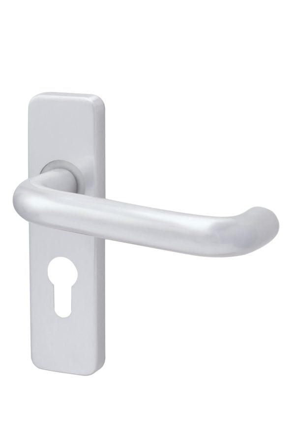Fire Rated RTD Safety  Lever on Backplate Door Handle Satin Aluminium