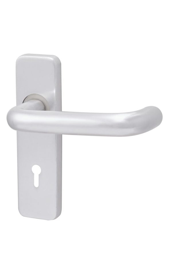 Fire Rated RTD Safety  Lever on Backplate Door Handle Satin Aluminium