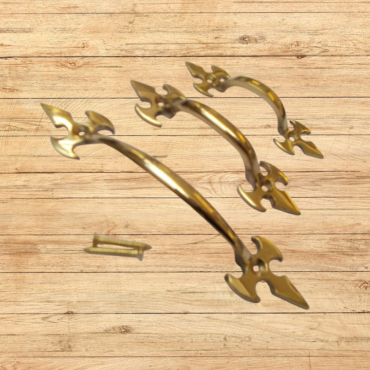 Fleur De Lys Cabinet Pull Handle Polished Brass 4"