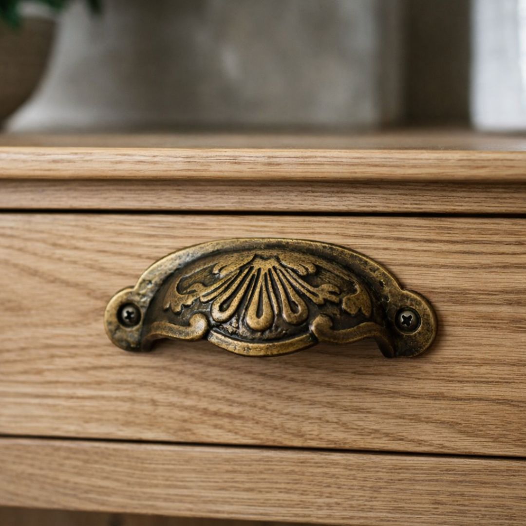 Floral Cup Pull Handle Antique Brass on Iron
