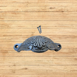 Floral Cup Pull Handle Antique Iron on iron
