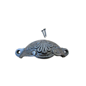 Floral Cup Pull Handle Antique Iron on iron
