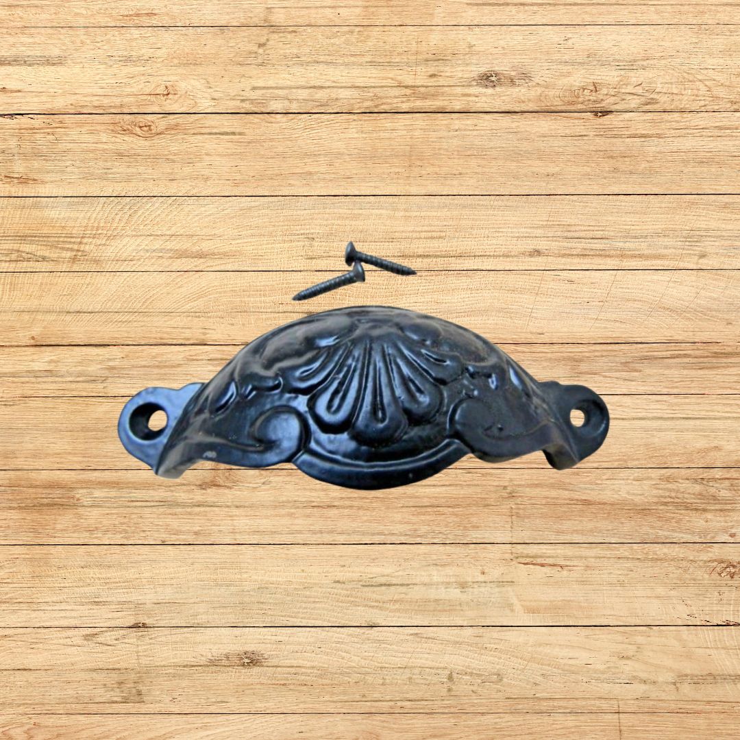 Floral Cup Pull Handle Black on Iron
