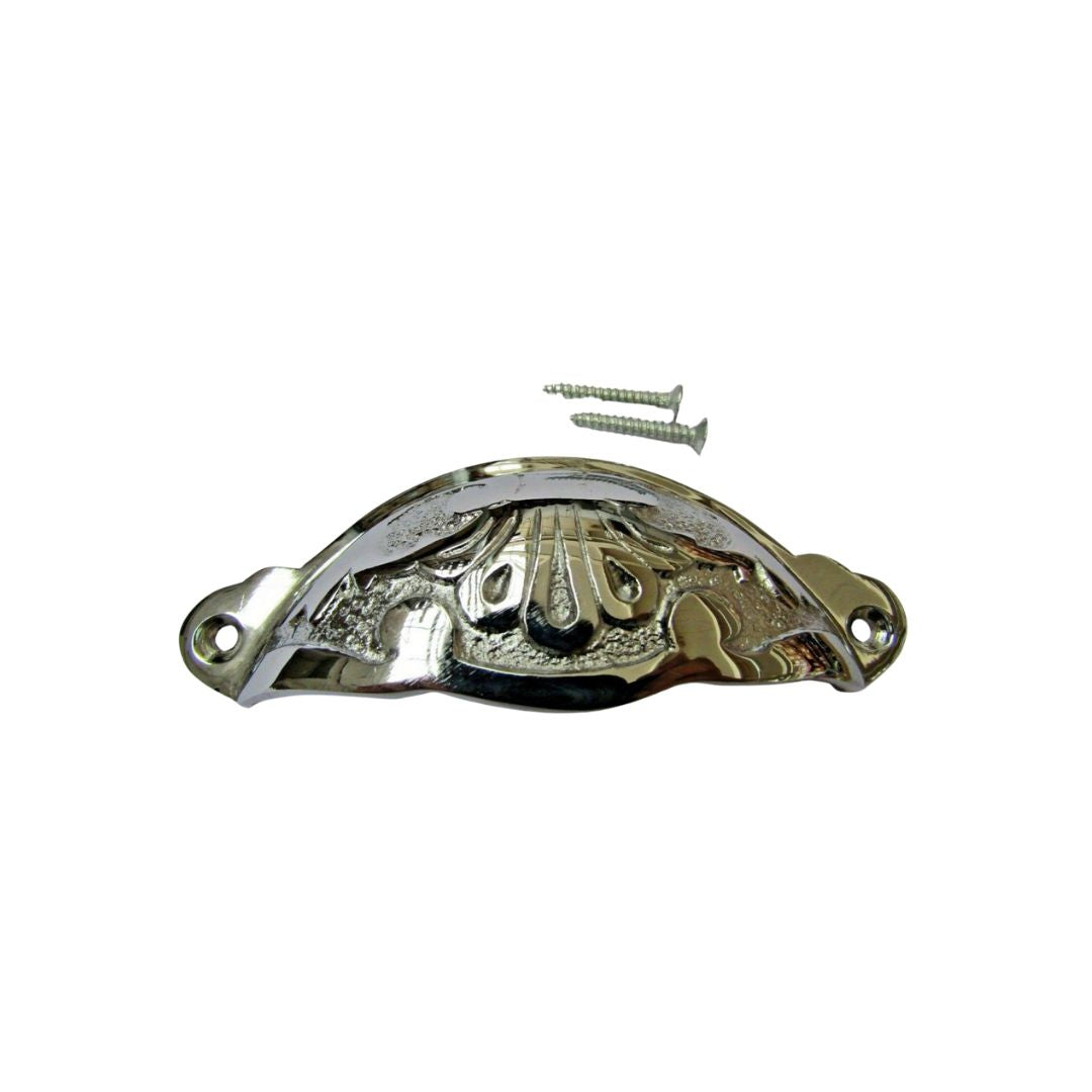 Floral Cup Pull Handle Polished Chrome on Brass
