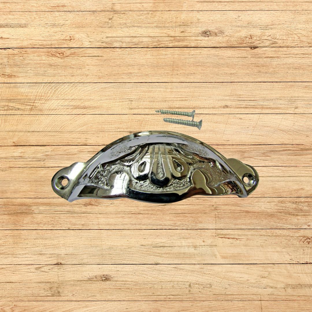Floral Cup Pull Handle Polished Chrome on Brass
