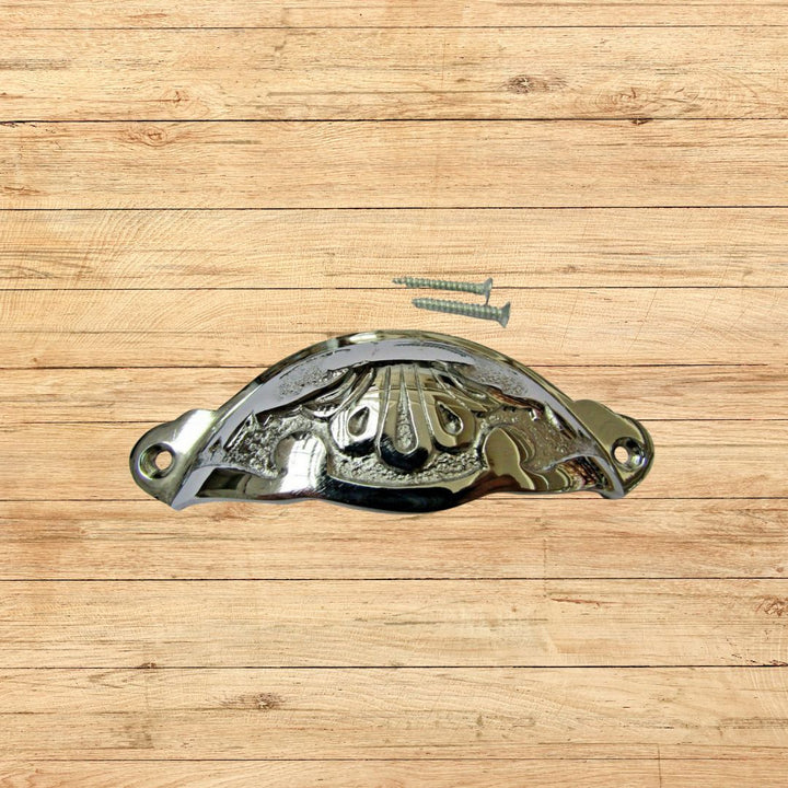 Floral Cup Pull Handle Polished Chrome on Brass

