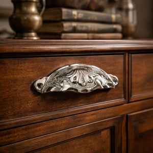 Floral Cup Pull Handle Polished Chrome on Brass
