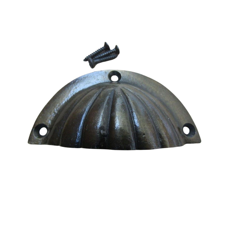 Fluted Cup Pull Handle Antique Brass on Iron