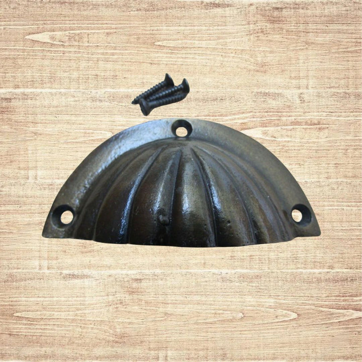 Fluted Cup Pull Handle Antique Brass on Iron