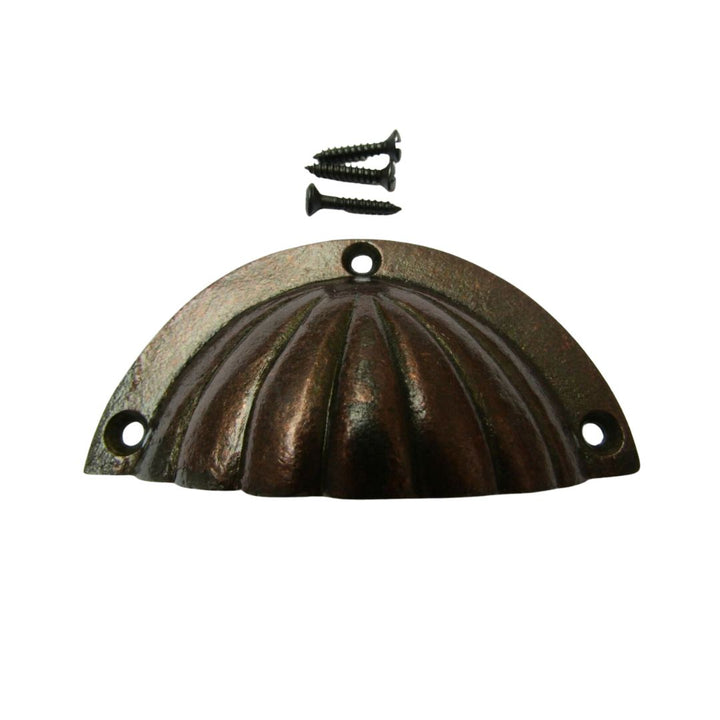 Fluted Cup Pull Handle Antique Copper on Iron