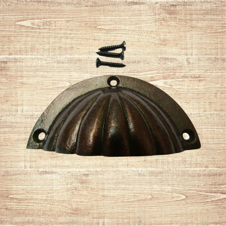 Fluted Cup Pull Handle Antique Copper on Iron