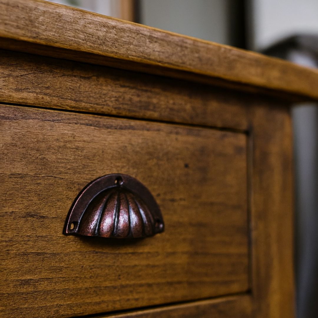 Fluted Cup Pull Handle Antique Copper on Iron