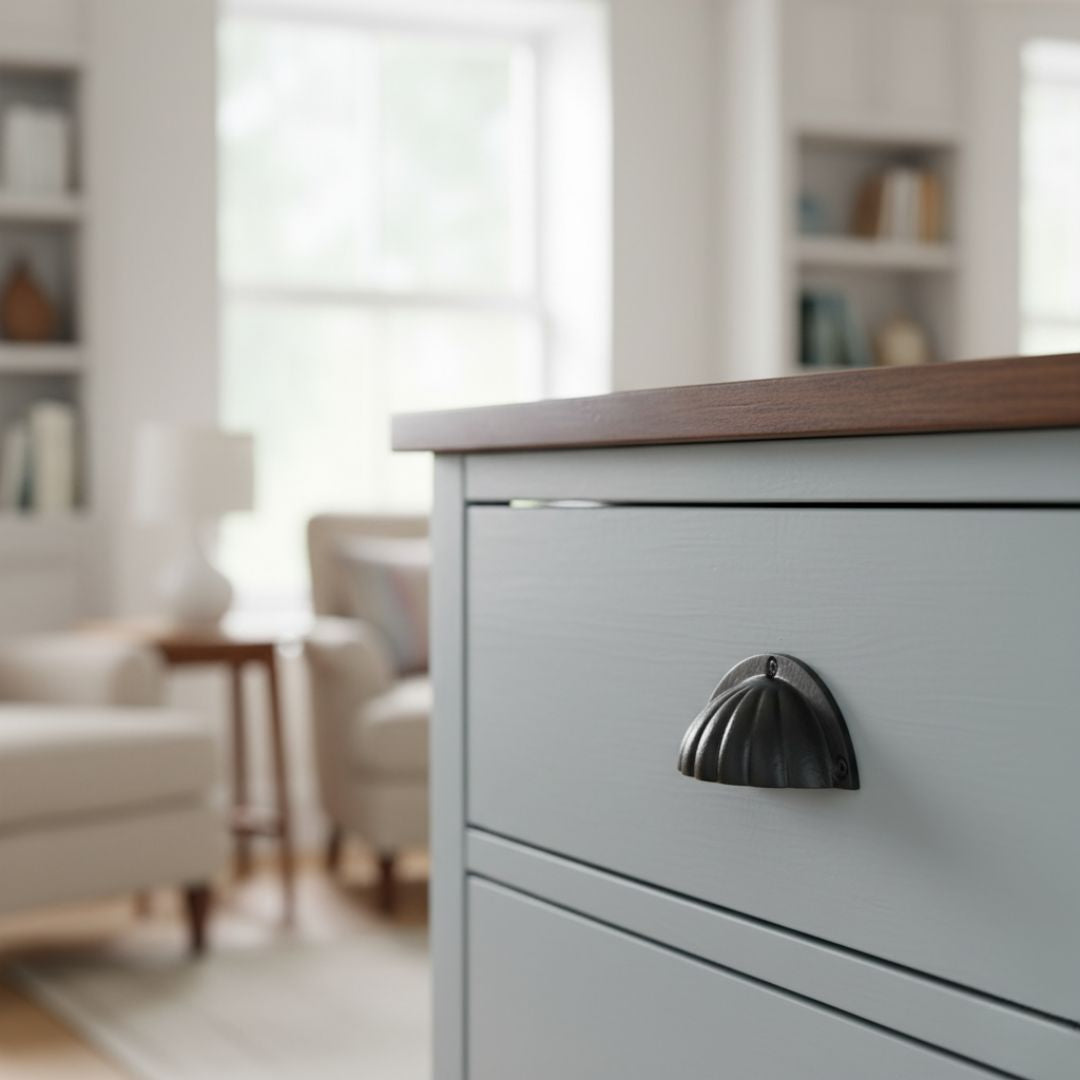 Fluted Cup Pull Handle Black on Iron