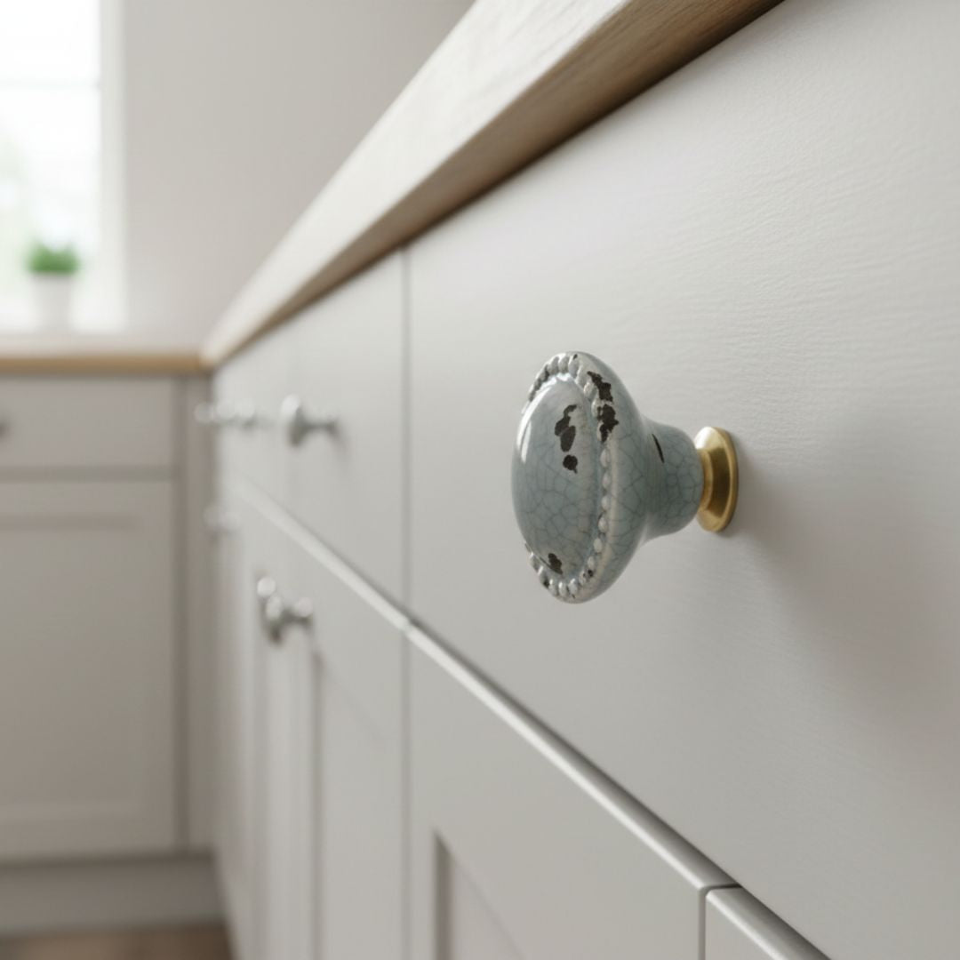 French Grey Glazed Cabinet Knob 40mm
