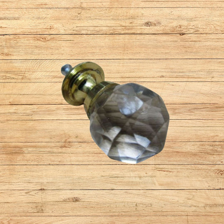 Glass Faceted Crystal Cabinet Knob Brass 32mm