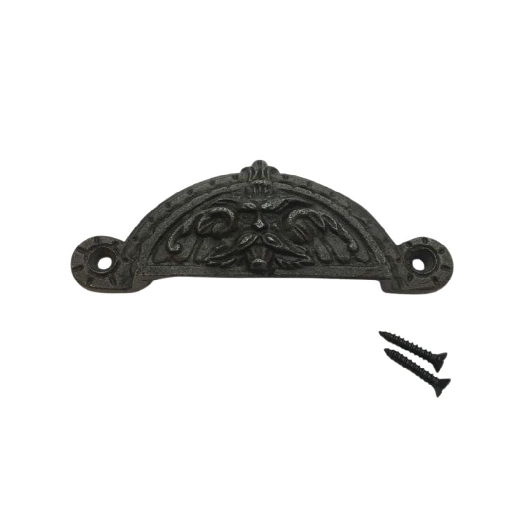 Antique Iron Greenman Cabinet Cup Pull