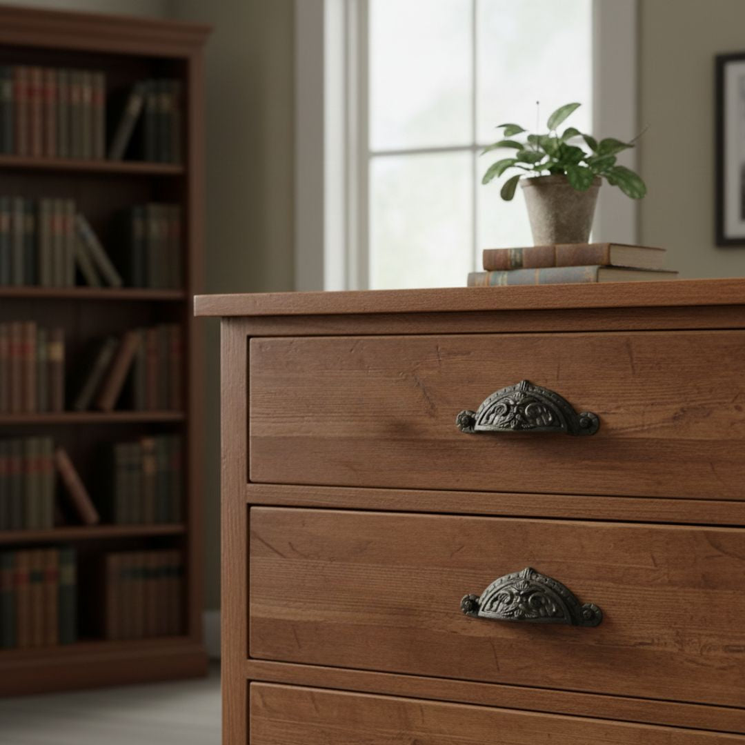 Antique Iron Greenman Cabinet Cup Pull