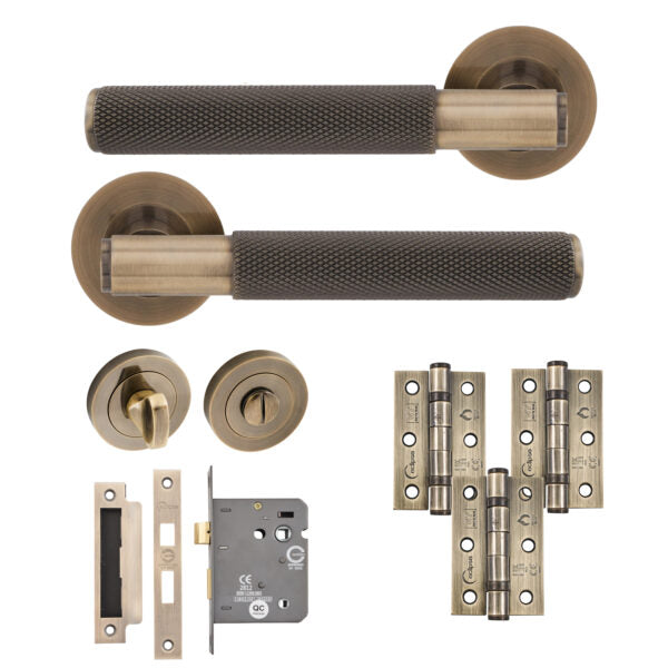 Knurled Door Lever Bathroom Pack with Hinges
