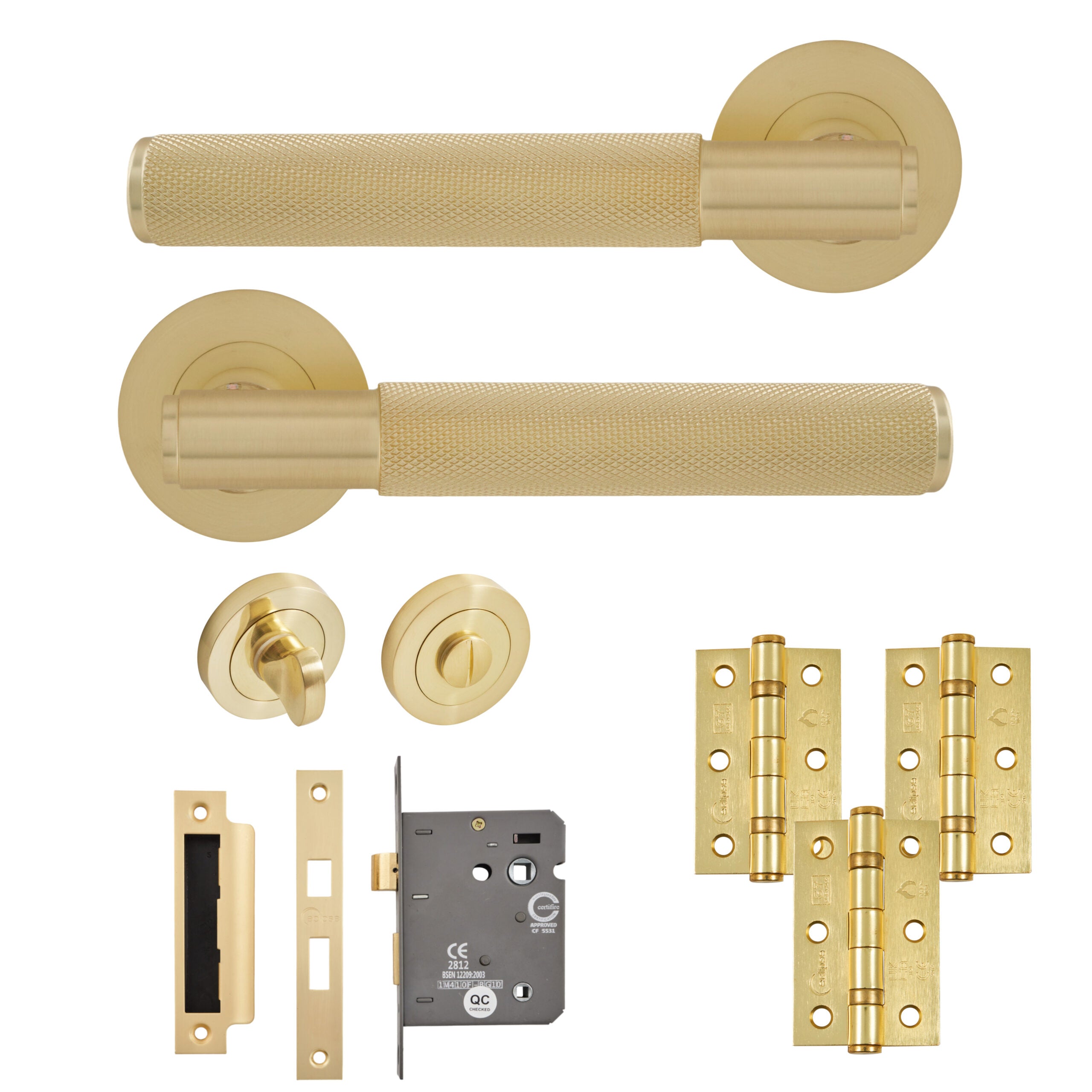 Knurled Door Lever Bathroom Pack with Hinges