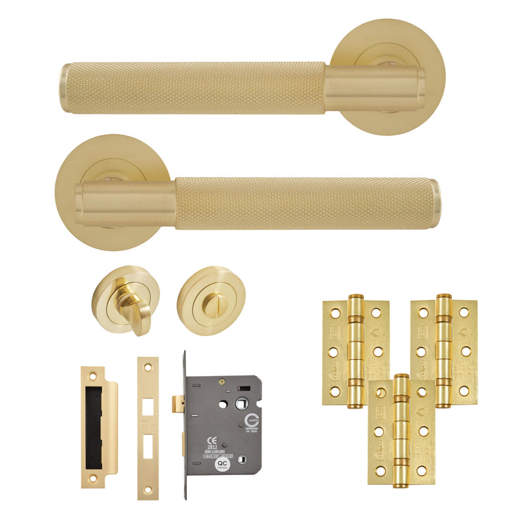 Knurled Door Lever Bathroom Pack with Hinges