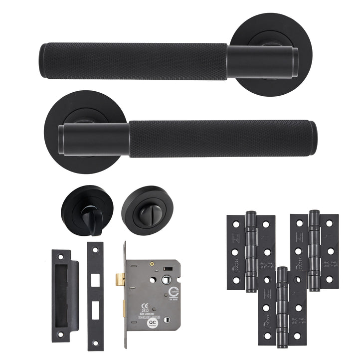 Knurled Door Lever Bathroom Pack with Hinges