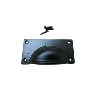Large Lipped Rectangular Cup Pull Handle Black Antique
