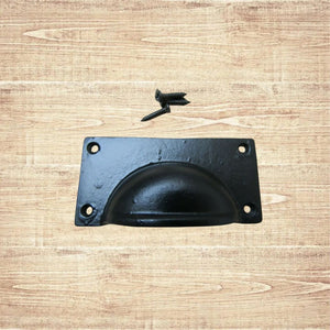 Large Lipped Rectangular Cup Pull Handle Black Antique
