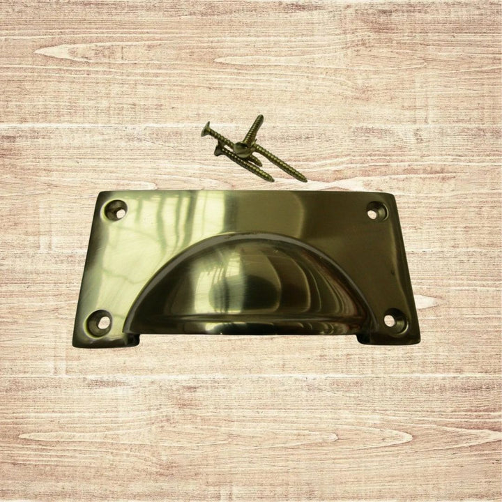 Large Lipped Rectangular Cup Pull Handle Polished Brass
