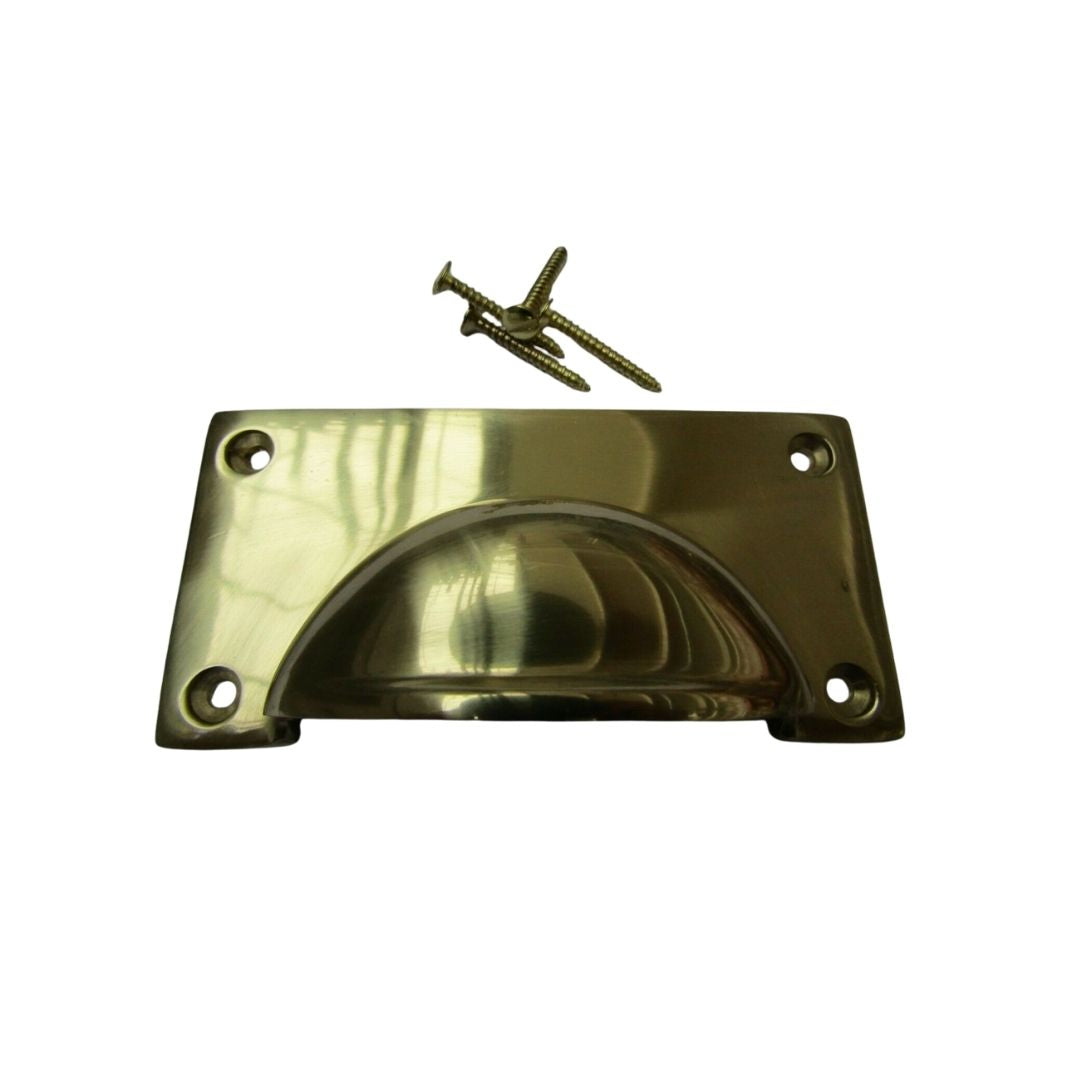 Large Lipped Rectangular Cup Pull Handle Polished Brass
