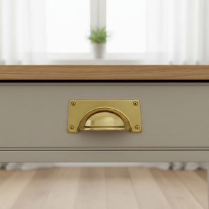Large Lipped Rectangular Cup Pull Handle Polished Brass
