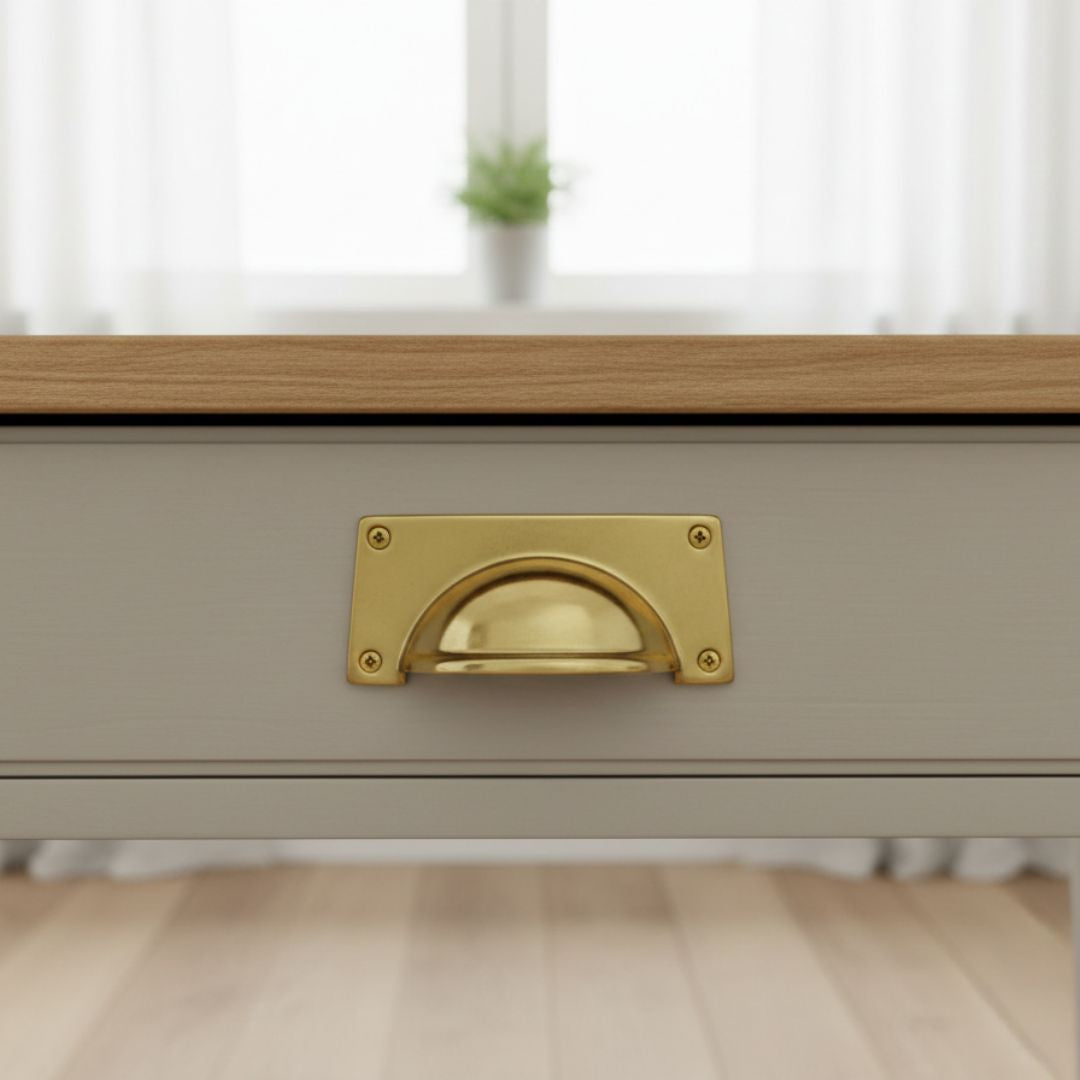 Large Lipped Rectangular Cup Pull Handle Polished Brass
