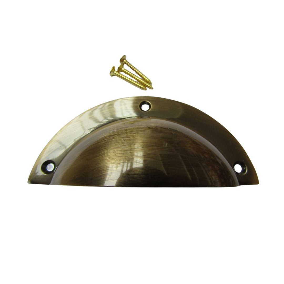 Large Plain Victorian Cup Pull Handle Antique Brass