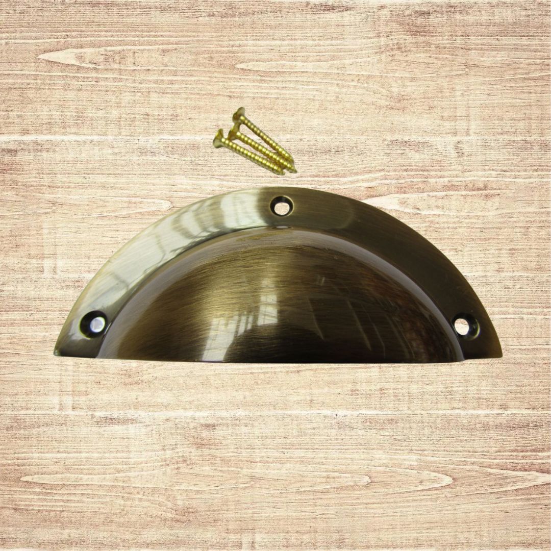 Large Plain Victorian Cup Pull Handle Antique Brass