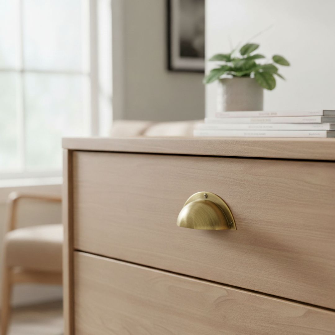 Large Plain Victorian Cup Pull Handle Antique Brass