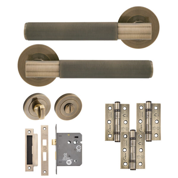 Linear Door Lever Bathroom Pack with Hinges